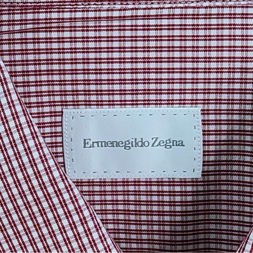 Ermenegildo Zegna Burgundy and White Gingham Men's Shirt 👔